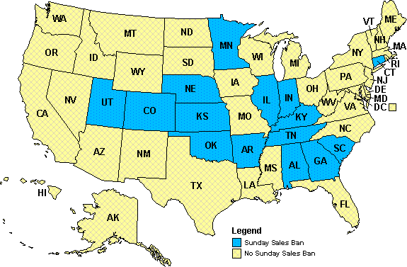 Bans on Off-Premises Sunday Sales as of January 1, 2006 